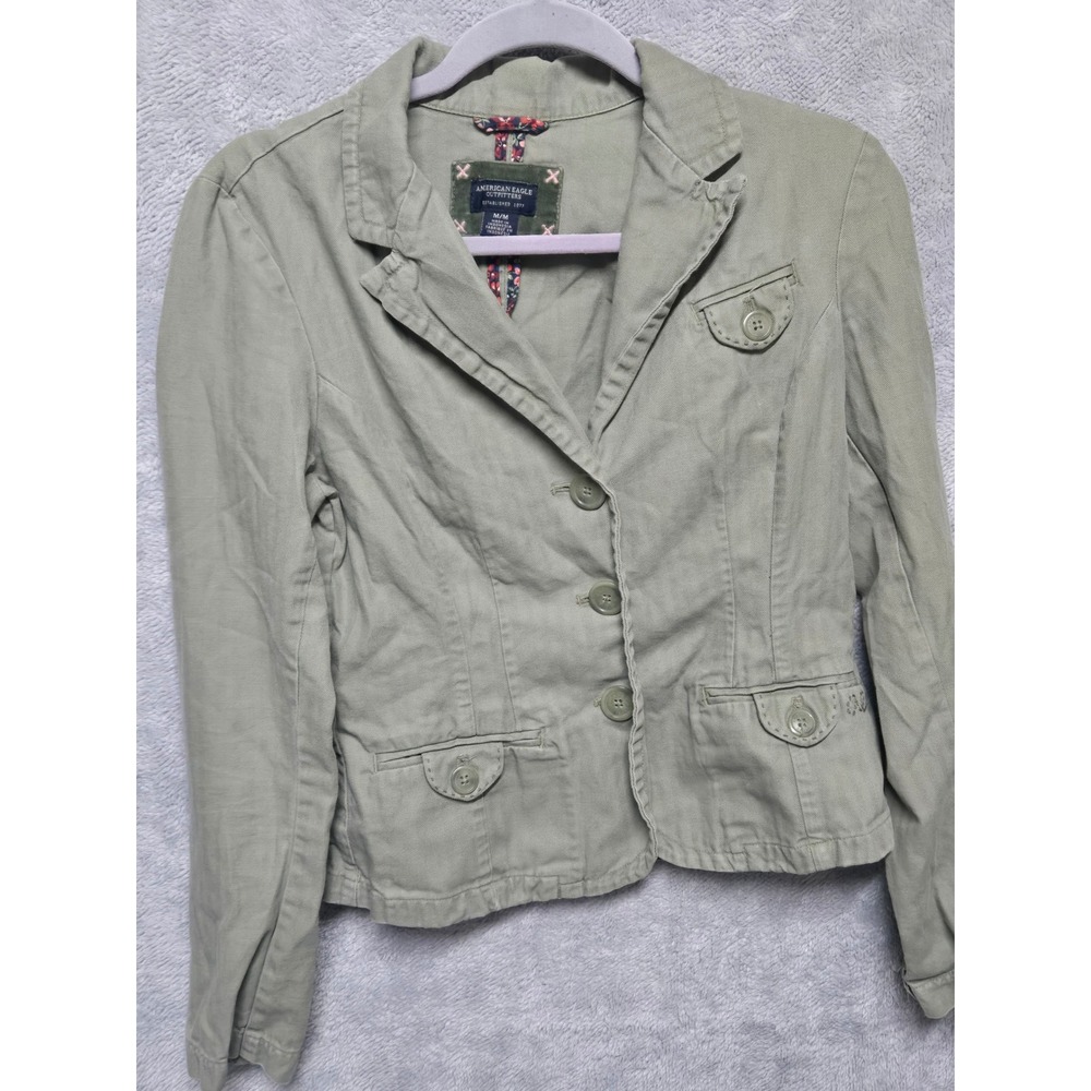 American Eagle Outfitters Olive Green Cotton Utility Blazer Jacket Womens Medium